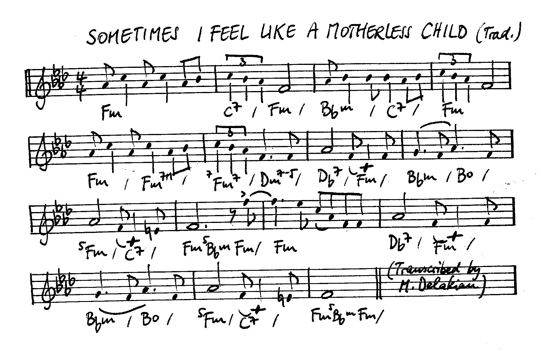 sometimes i feel like a motherless child free jazz leadsheet - Courtesy of the Jungle Jazz Band